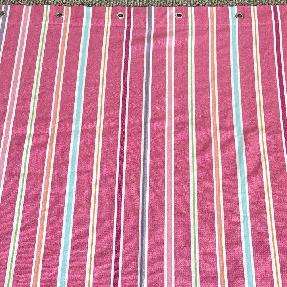 Pottery Barn Kids pink stripe bundle 1 hamper liner, 1 curtain, 2 basket liners